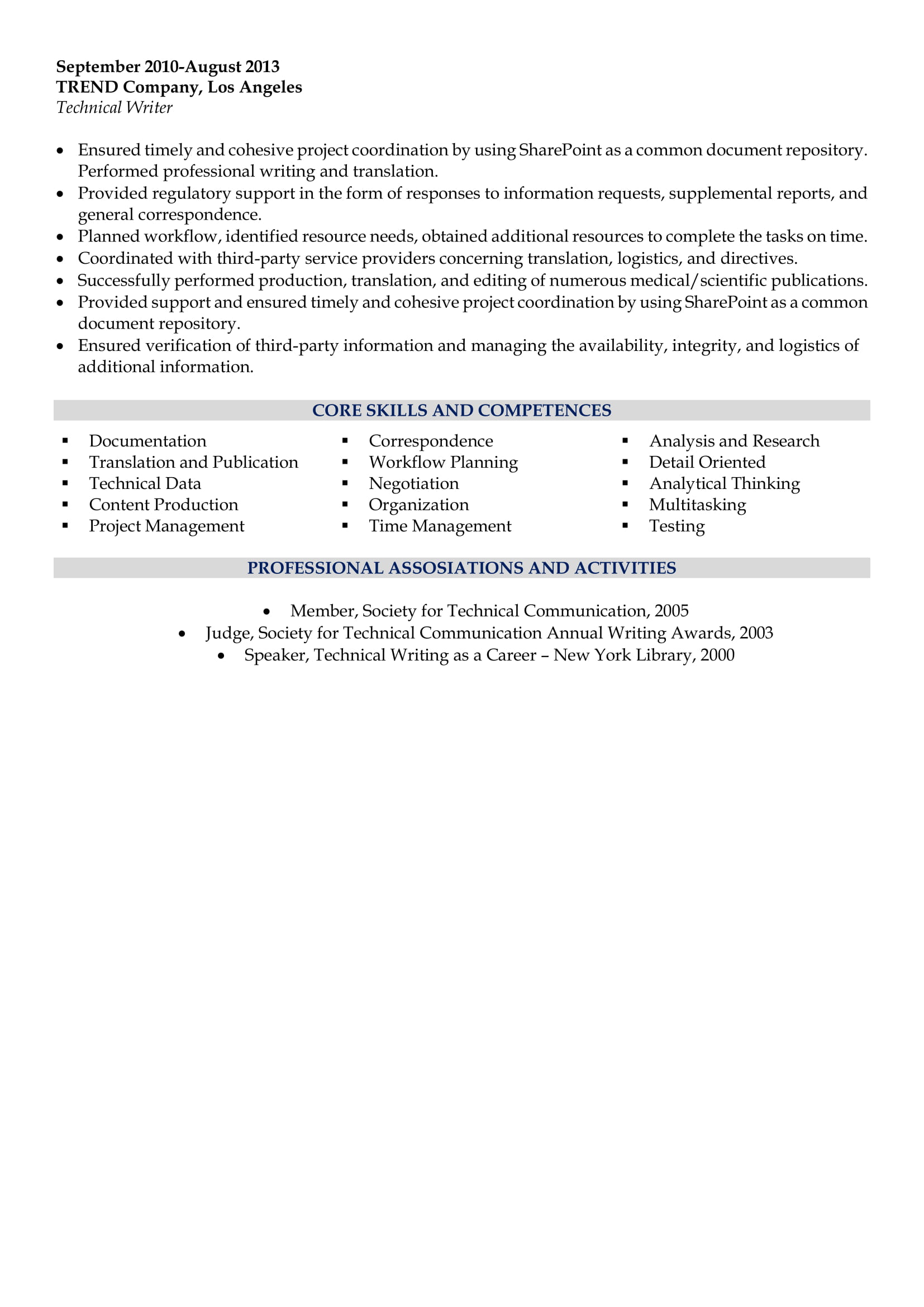 Professional resume sample