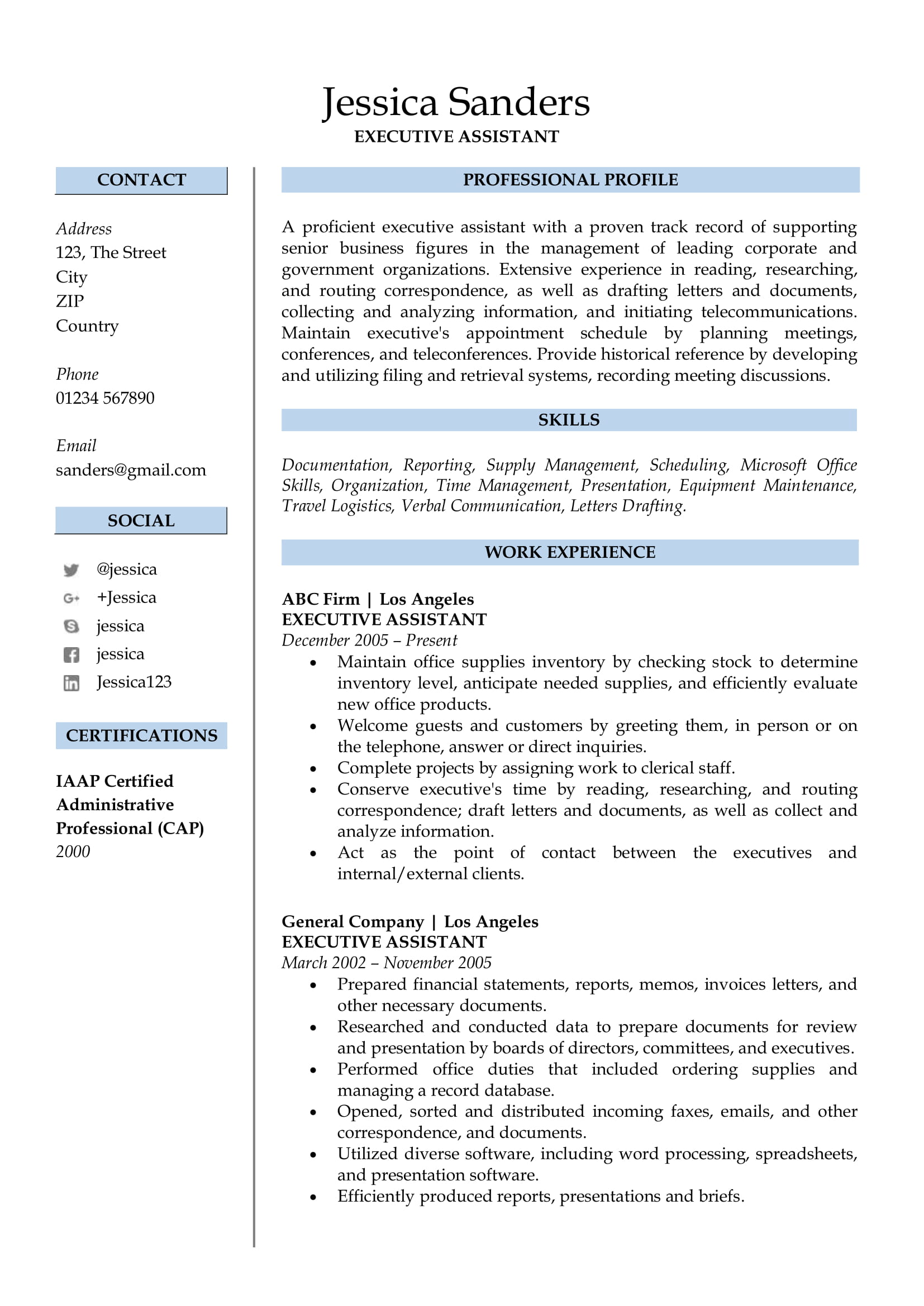 Professional resume sample